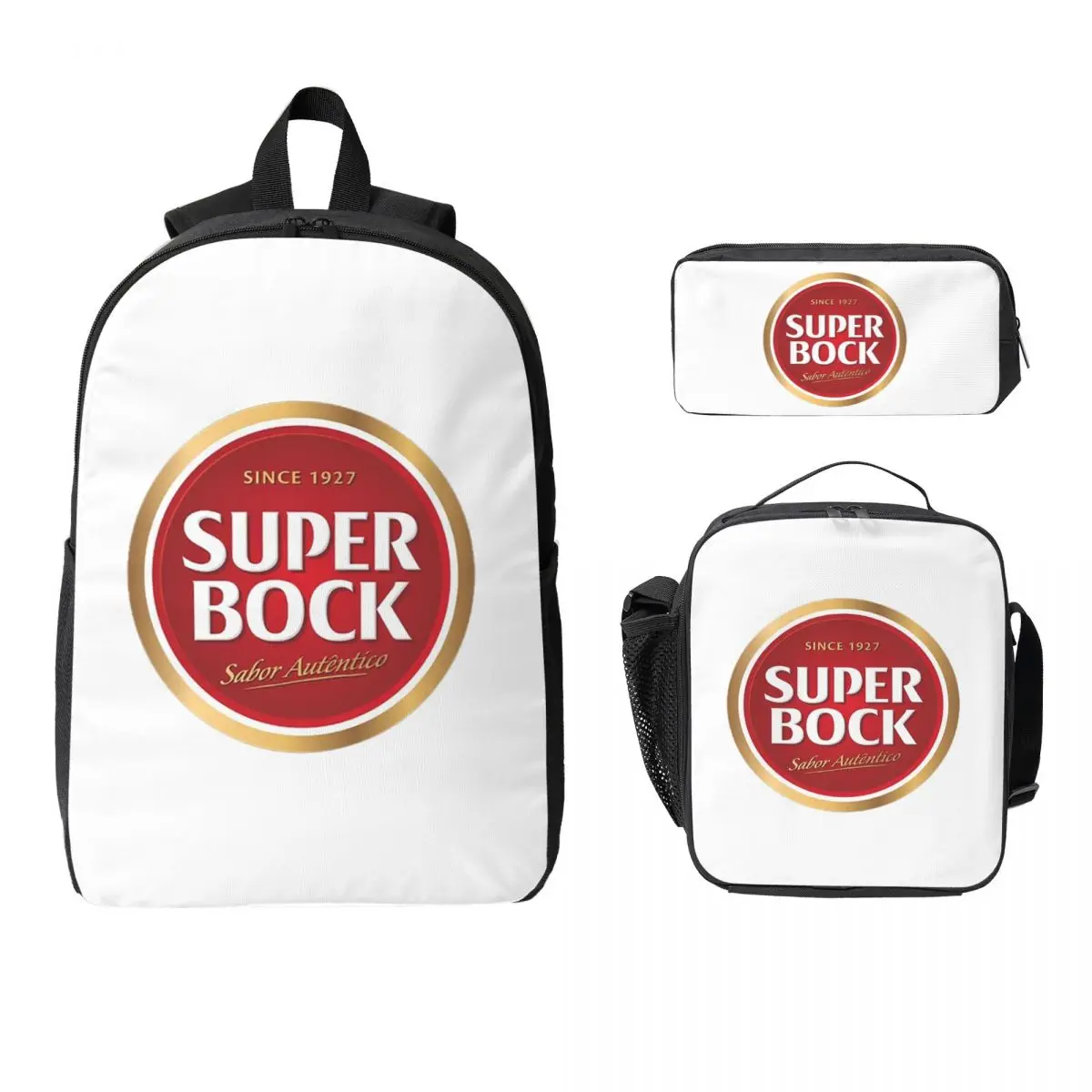 

Super Bock Since 1927 Backpack Student Boys Girls BookBag School Bag Computer Shoulder Bags 3ps Insulated Lunch Bag Pencil Case