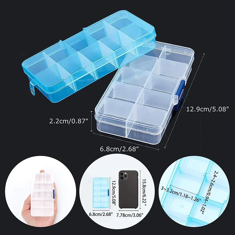 10Grids Plastic Organizer Box Clear Removable Storage Container Jewelry Case Adjustable Divider Box DIY Craft Jewelry Containers