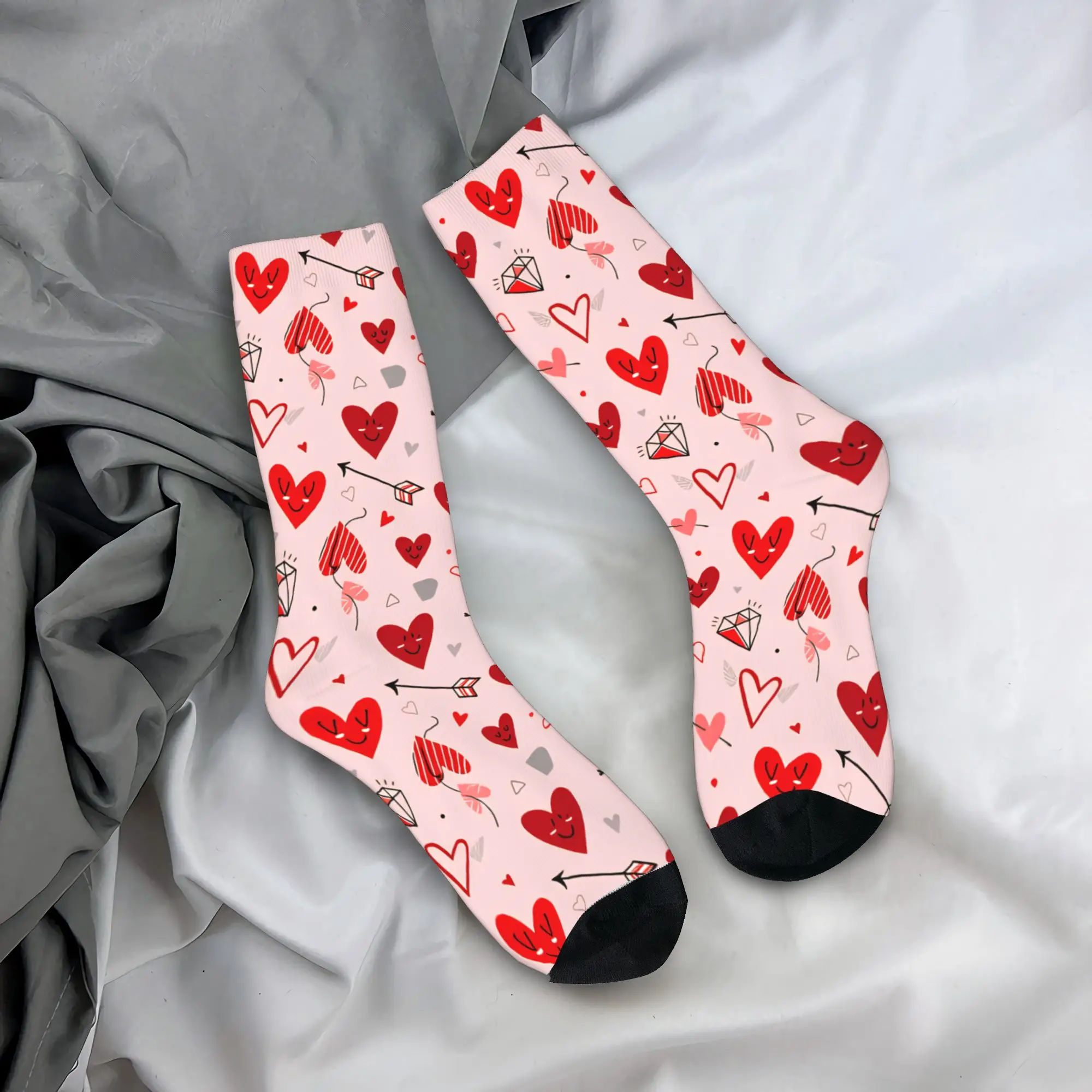 

Red Love Hearts Stockings Valentines Day Funny Socks Men Breathable Socks Autumn Skateboard Design Anti Sweat Socks Gift