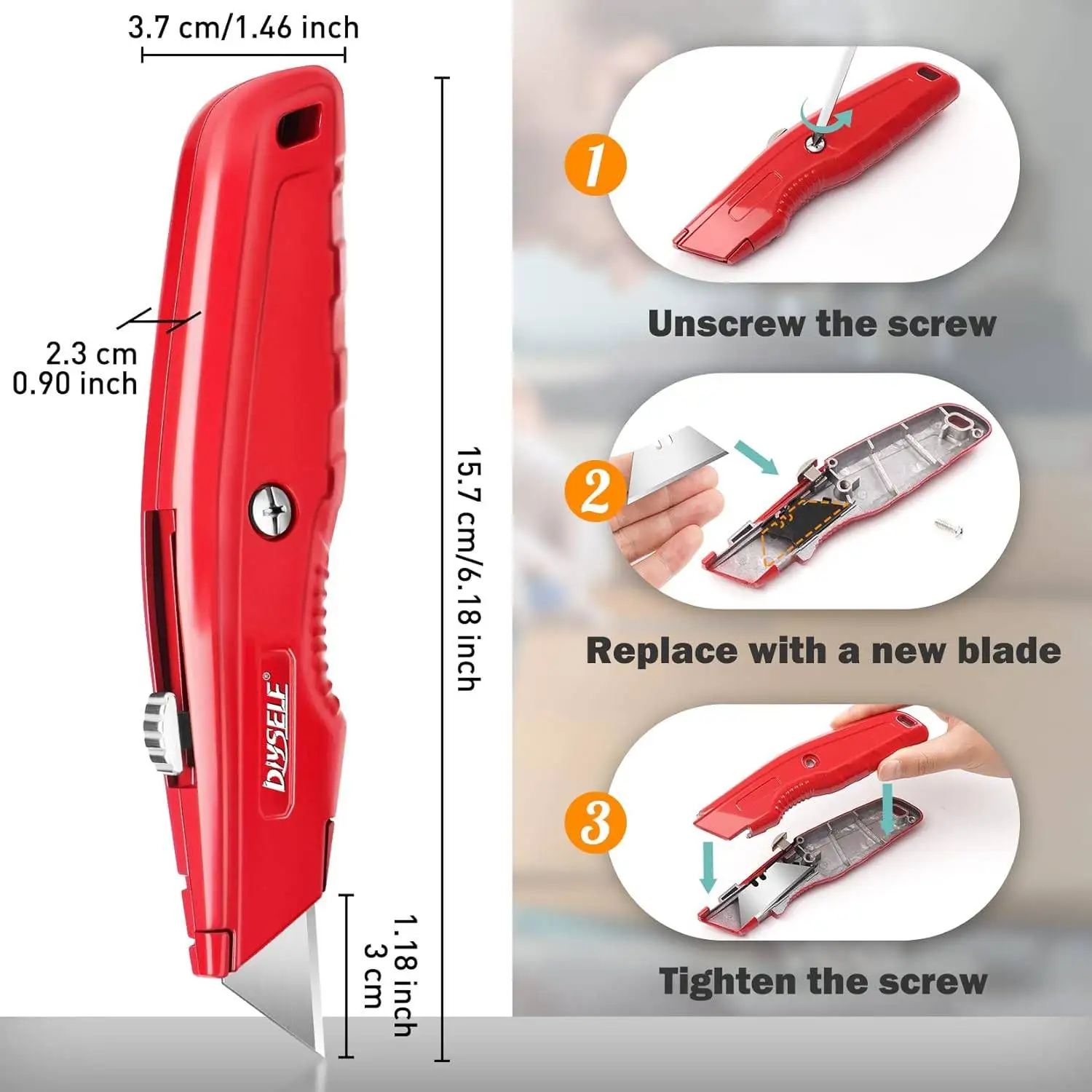 2Pack Box Cutters and 10Pcs blade, Utility Knives for Carpet, Cardboard, Vinyl, Box, Paper, Sharp Razor Knife, Package Opener