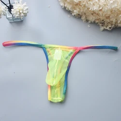 Men's Thongs G-String Sexy Mesh Briefs Low-Waist Lingerie U Convex Pouch Thong Homme Underpants Transparent Panties Underwear