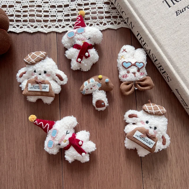Soft Plush Curly Puppy Squint Eye Bunny Brooch DIY for Hat Bag Scarf Embellishment Cute Winter Accessory Craft