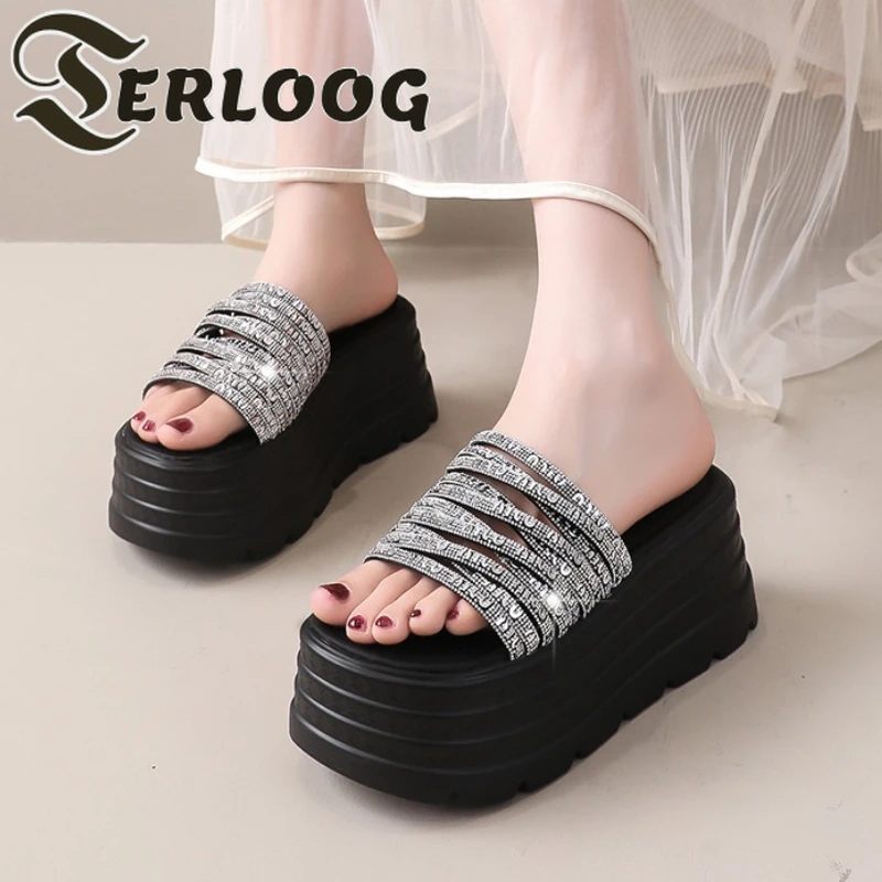 

Women Platform Slippers Crystal New Luxury Sandals Casual Summer Shoes 2025 Fashion Slingback High Heels Shoes Woman Sandalias