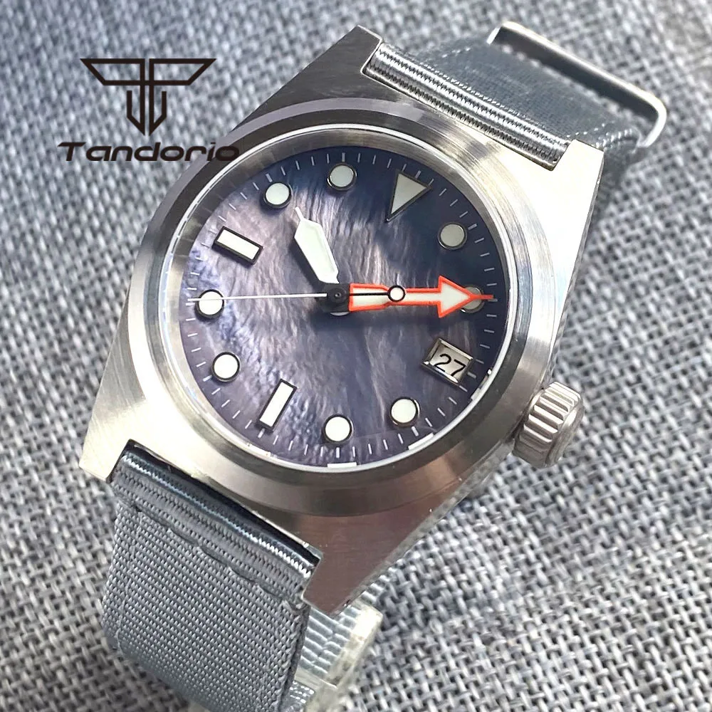 

Tandorio Grey/Black/Purple/Blue Dial NH35A AR Sapphire Crystal 38mm 200M Brushed Automatic Diving Wristwatch for Men Nylon Strap