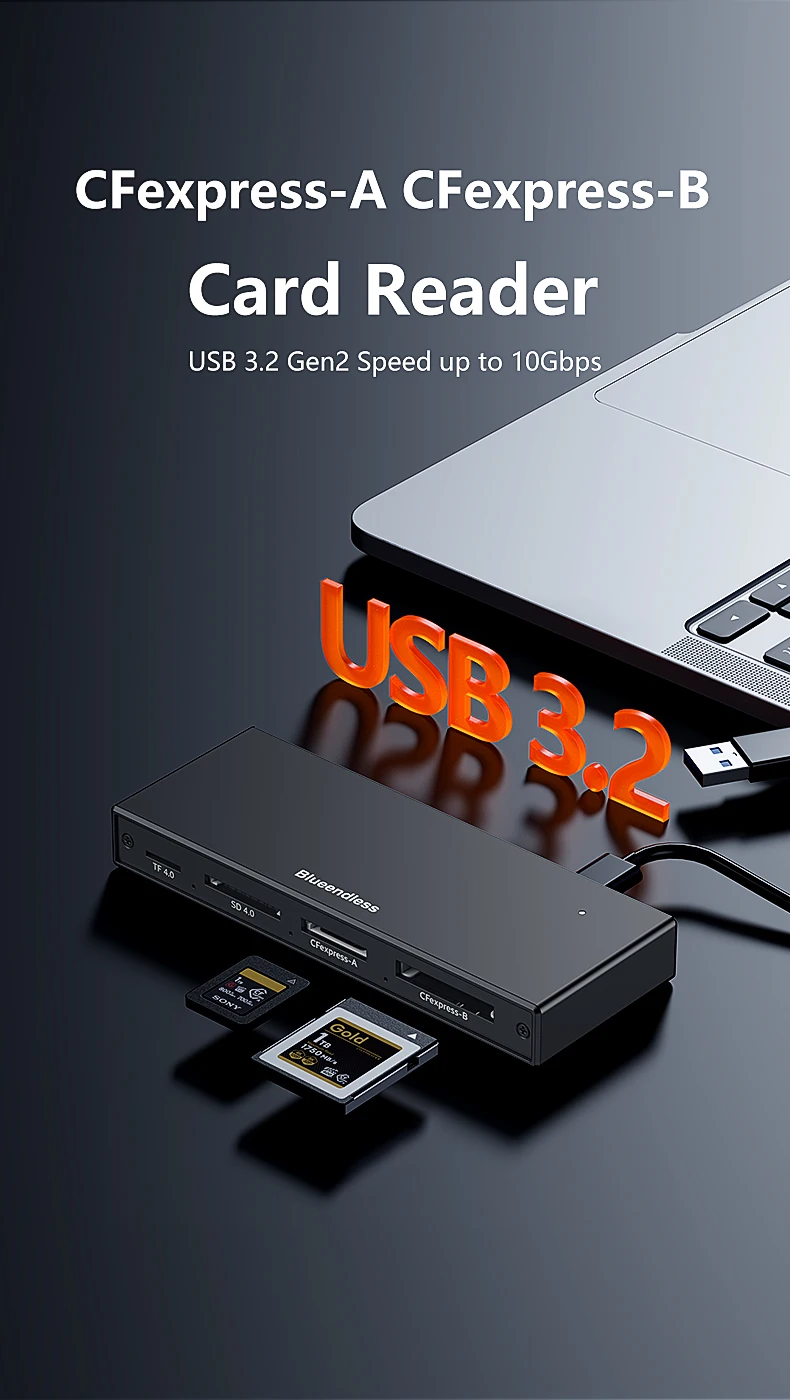 Blueendless Kartenleser 6-in-1 CFexpress A B SD4.0 TF4.0 USB 3.2 10Gbps Speicherkartenadapter für Laptop PC Multi-Port Typ-C Hub – Detail 4