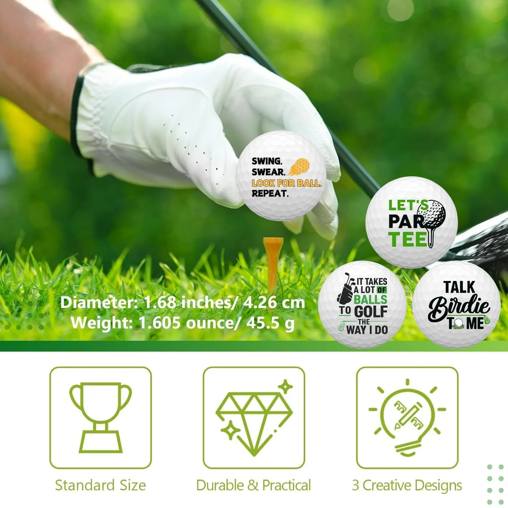 4 Count Christmas Golf Gifts for Men or Women Unique, Personalized Colored Practice Golf Balls, Cool Accessories for Golfers, Go