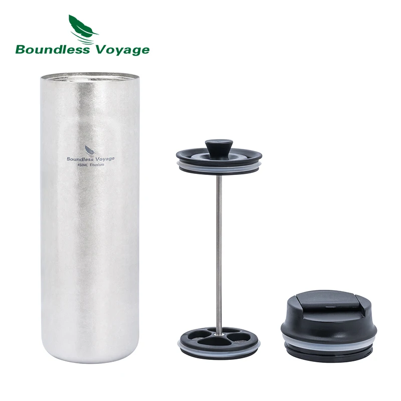 Imagem -01 - Boundless Voyage 450ml Titânio Imprensa Francesa Copo de Café Garrafa Térmica com Tampa Dupla Parede Garrafa de Água Isolada Caneca Ti3255d boundless voyage 450ml titanio imprensa francesa copo de cafe garrafa termica com tampa dupla parede garrafa de agua isolada caneca ti3255d 01