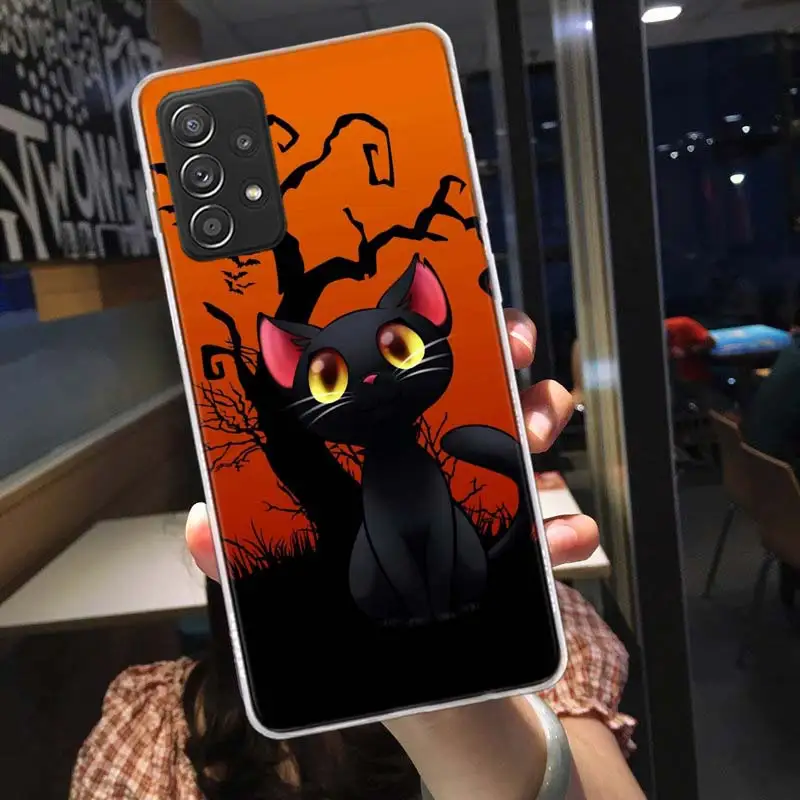 Black kitten on Christmas pumpkin Phone Case For Samsung Note 20 Ultra 10 9 8 A05S A15 A25 A35 A55 M11 M12 M21 M30S M31 M32 M5