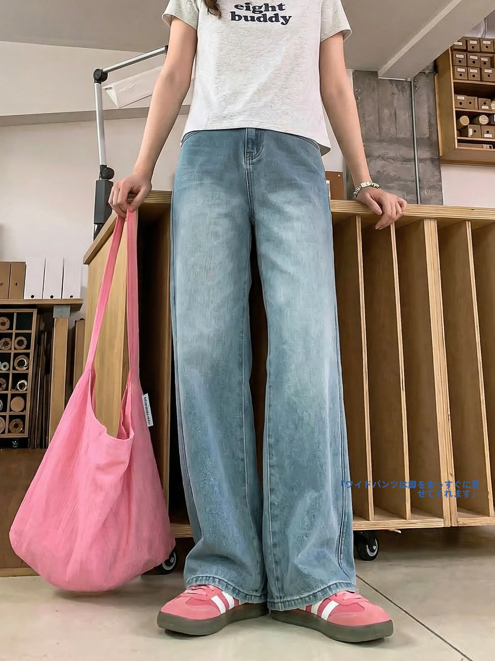 

Повседневные женские джинсы прямого кроя с высокой талией, светло-голубые, из выстиранного денима, свободного кроя, длинные брюки от Faithful Dog XiaoBa