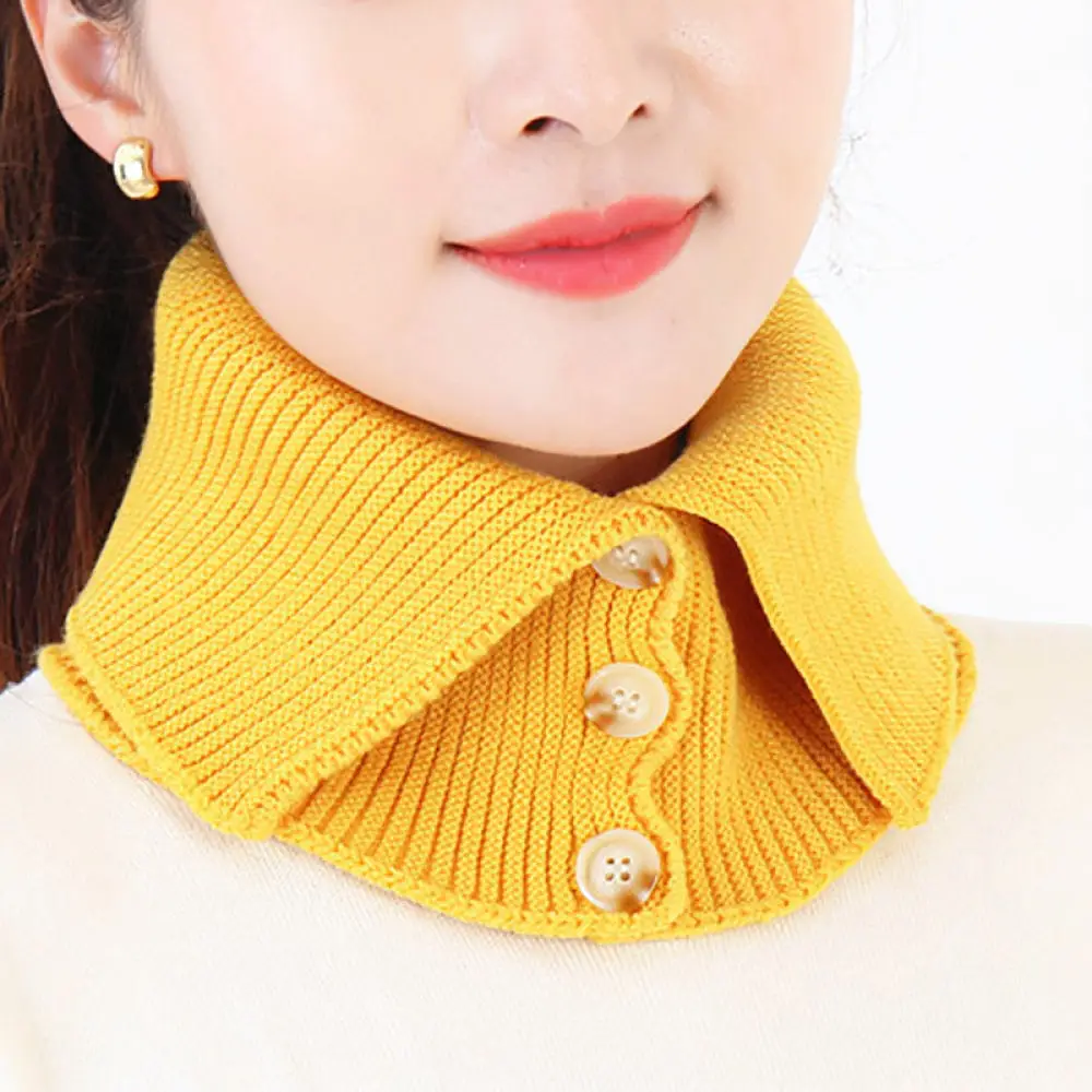 Womens Knit Neck Warmer Winter Warm Button Fake Collar Fashion Korean Pullover Scarf Soft Comfortable Solid Shawl Accessory