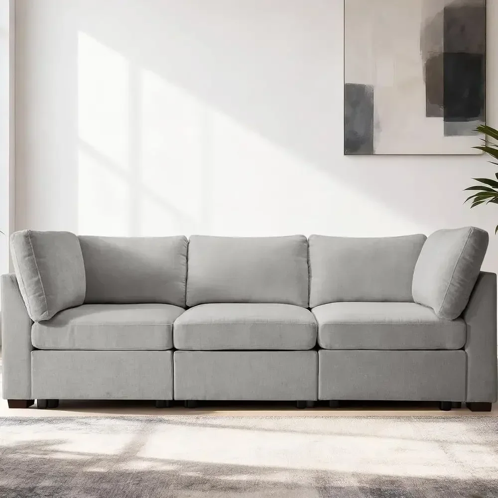 Oversized Cloud Fabric Sectional Sofa Set, Extra Large L-Shaped Couch with Reversible Chaise, 3-Seat Light Grey Sofa