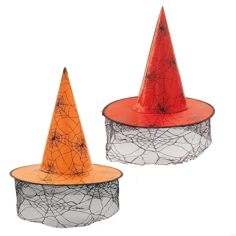 Y5JD Dorosły Kid Halloween Witch Hats z Web Veil Decor do maskarady cosplay