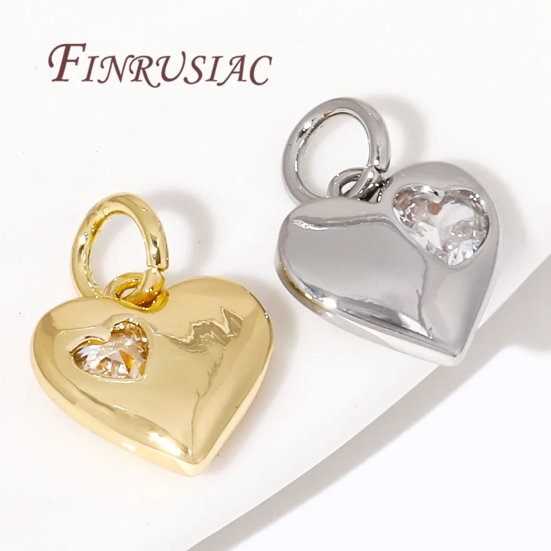 18K Gold Plated Brass with Zircon Heart Charms For Jewelry Making Supplies,Metal Pendants Accessories For Earrings DIY Crafts