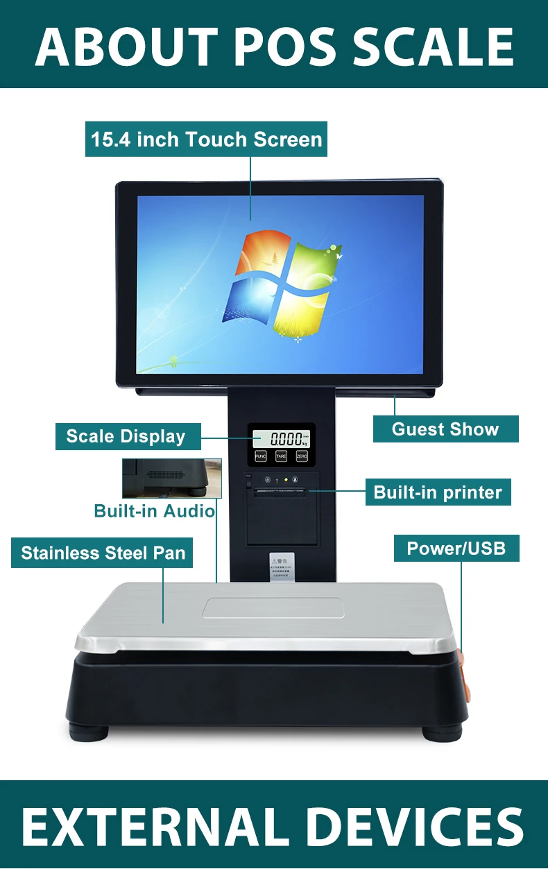 Bilancia POS con capacità di 15/30 kg - Touch screen da 15,6" per sistemi di cassiere al dettaglio