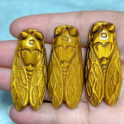 Healing Natural Crystal Blue Yellow Tiger Eye Cicada Carving Hang Stone High Quality Reiki Home Decorations Mineral Energy Gift