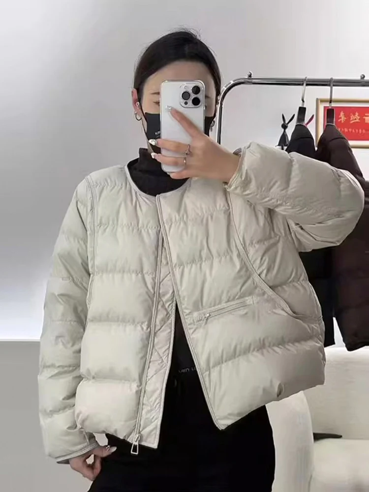 

Trendy round Ne down Cotton Jaet Women's ort Thiened Autumn Winter New Sle Versatile Chic Outerwear Korean Loose Fit