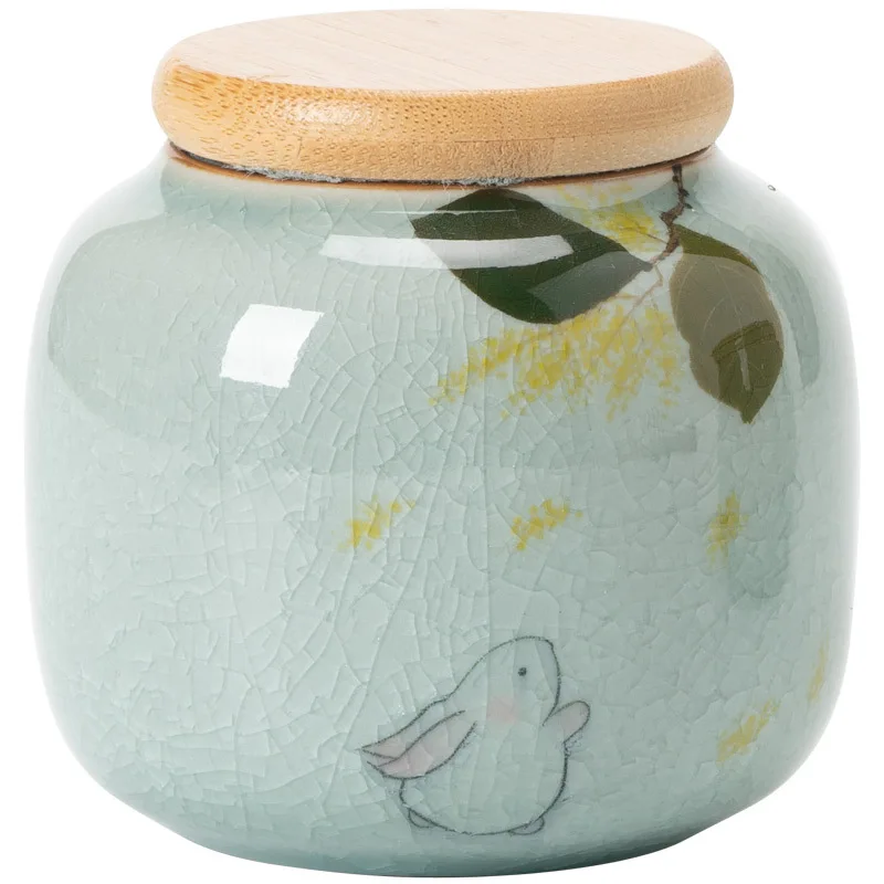 European Ceramic Storage Jar with Cover Hand Painted Flowers for Decoration Tabletop Sealed Tea Canister Kitchen Grain Dispenser