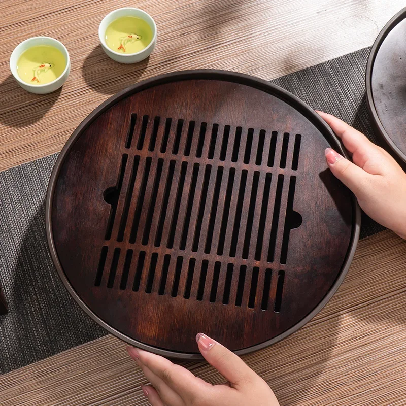 

Chinese Natural Bamboo Tea Tray Drainage Water Storage Kung Fu Tea Set Household Tea Board Tea Storage Tray Drain Cup Holder