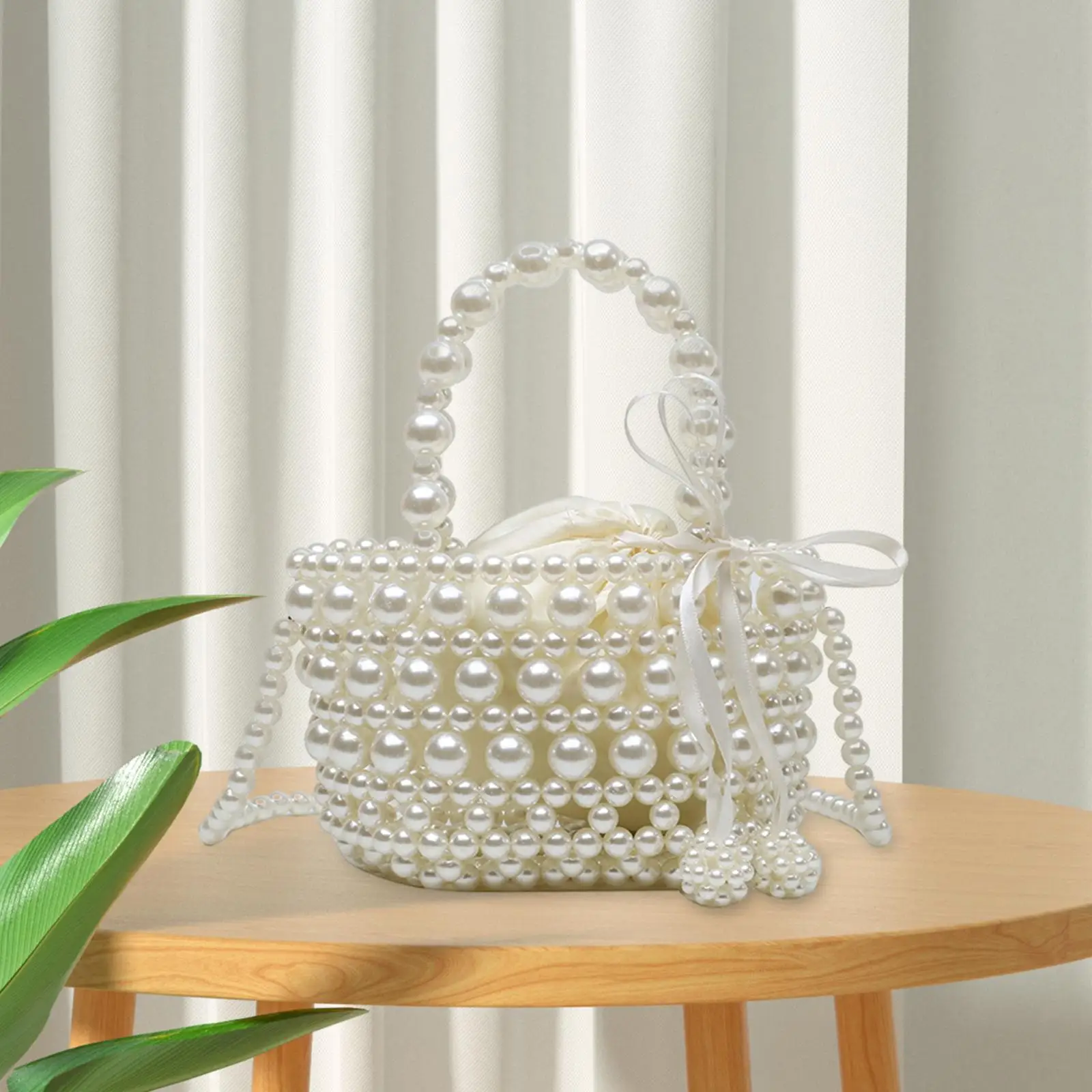 Beads Bucket Bag Bucket Drawstring Bag Handbag for Wedding Party Shopping image 2