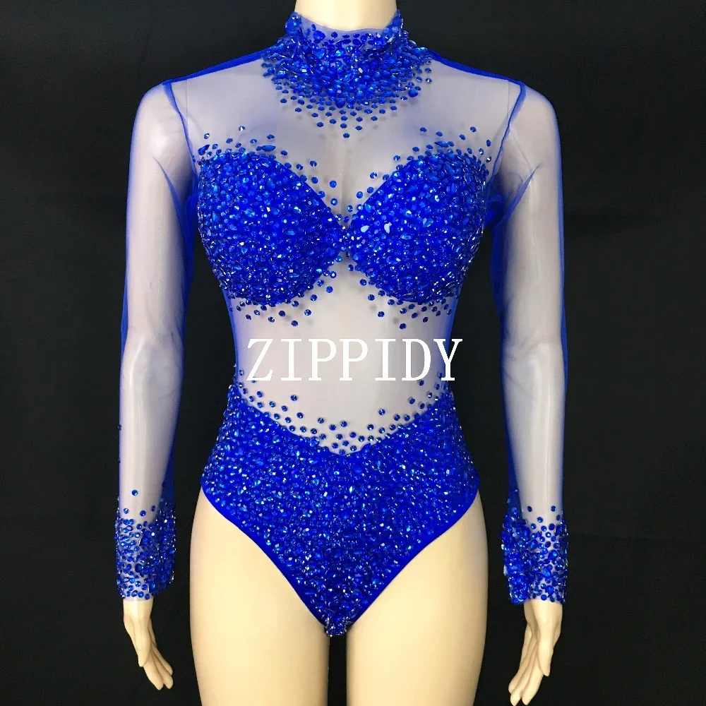 Sexy See Through Crystal Leotard para Mulheres, Bodysuit Cristal Brilhante, Traje De Dança, Festa De Boate, Roupa De Aniversário, Show Wear