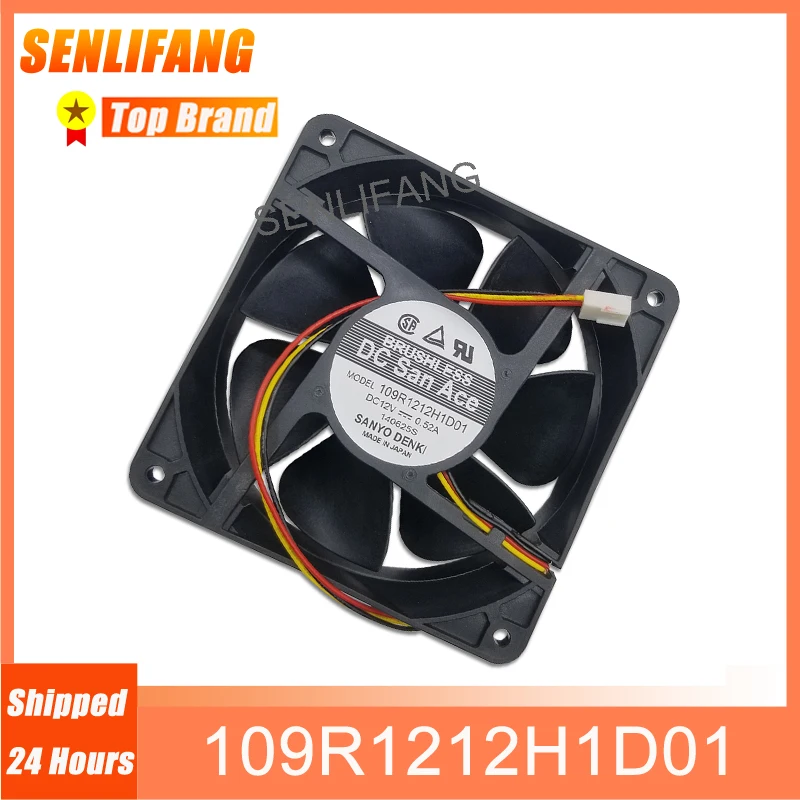 

New 12CM 109R1212H1D01 120*120*38MM Chassis Cooling Air Blower DC12V 0.52A 3Lines Alarm Signal Fan For Sanyo