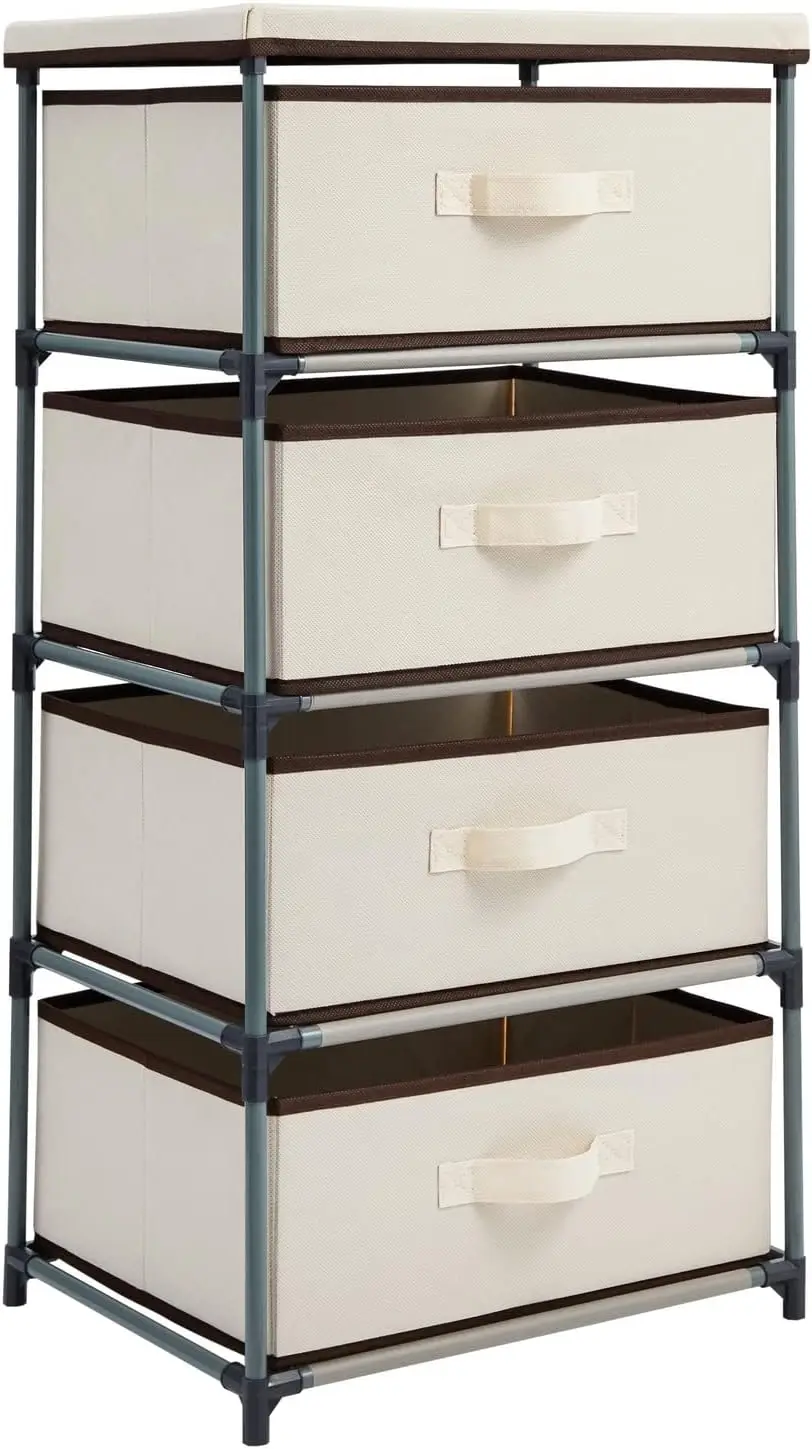 

4-Tier Tall Closet Dresser with Drawers - Clothes Organizer and Small Fabric Storage for Bedroom (Beige)