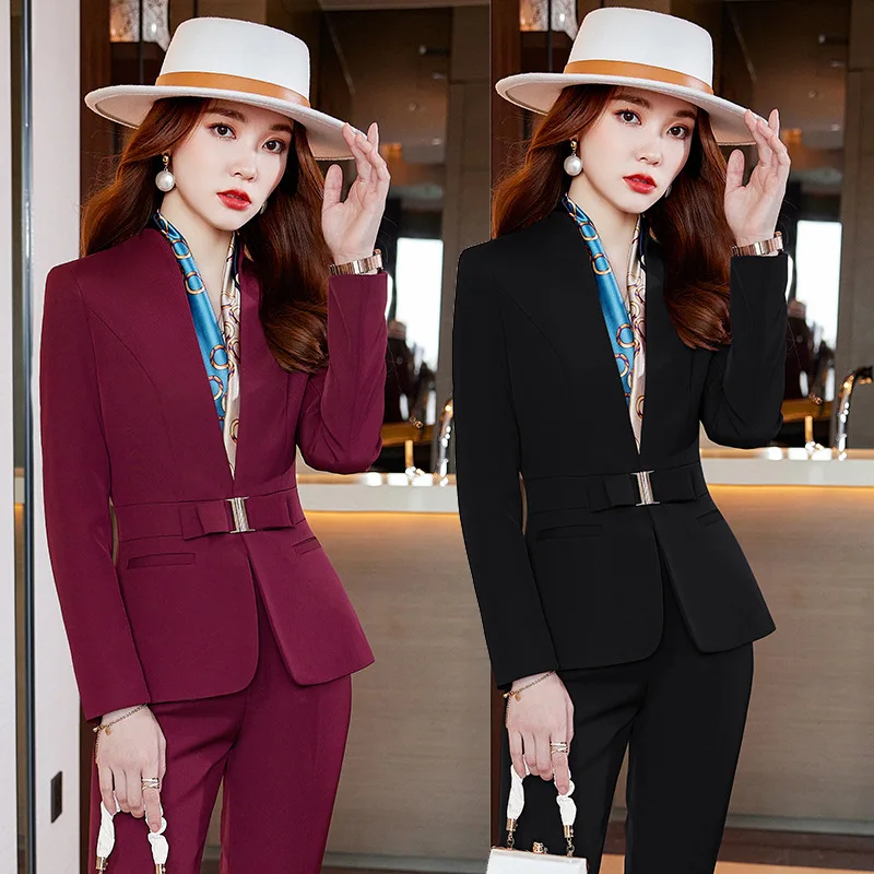 

1806Business Suit Hotel Front Desk Business Formal Wear Autumn and Winter Interview Suit Work Clothes Manager Work Clothes Purpl