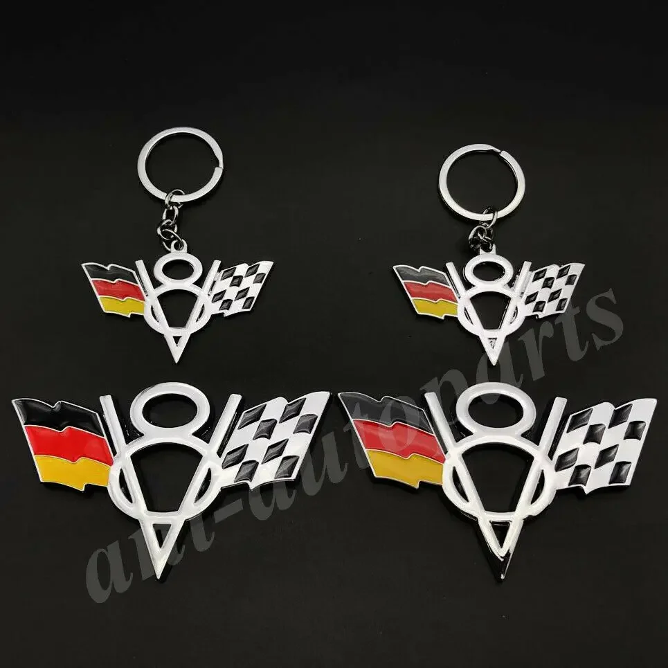 

4x Metal Car V8 Vintage Germany Flag Key Ring Chain Emblem Badge Decals Sticker