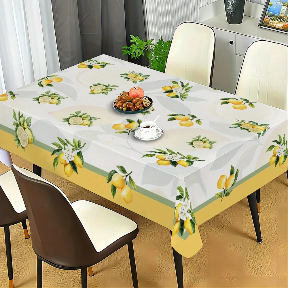 +1pc Polyester Tablecloth, Lemon Theme Printed Tablecloth, Table Cover, Floral Flower Tablecloth, Rectangular Table Cover, Coffee Table Dining Table Right Angle Tablecloth, Indoor And Outdoor Universal