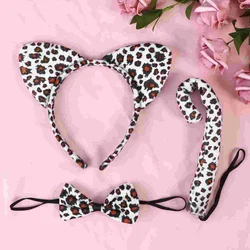 3Pcs Kids Cat Ears Headband Bow Ties Tail Set Party Cosplay Costume ( Leopard Print)