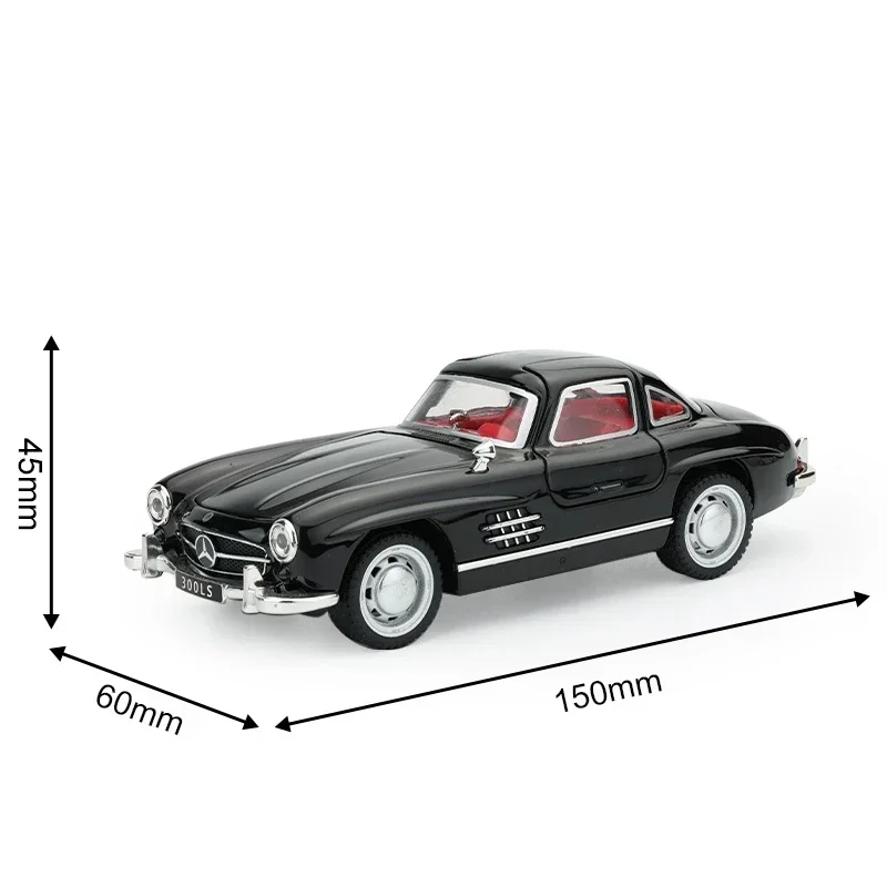 Modèle de voiture jouet Mercedes-Benz 300SL pour enfants, véhicule en métal moulé sous pression, vintage, l'inventaire, nervure arrière, collection, cadeau pour enfants, garçons, 1/32