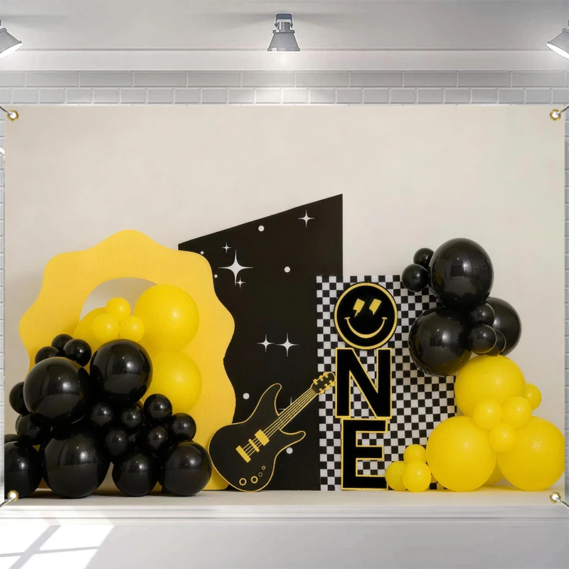

LS Photography Backdrop Hip-Hop Theme Guitar Balloon Decor Props 1st Birthday Cake Smash Child Portrait Photo Backdrop Studio