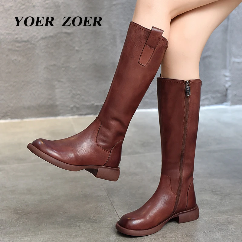 Women\'s Long Boots Side Zipper Knight Boots High-end Genuine Leather thigh-high boots 2022 new head layer cowhide Riding Boots