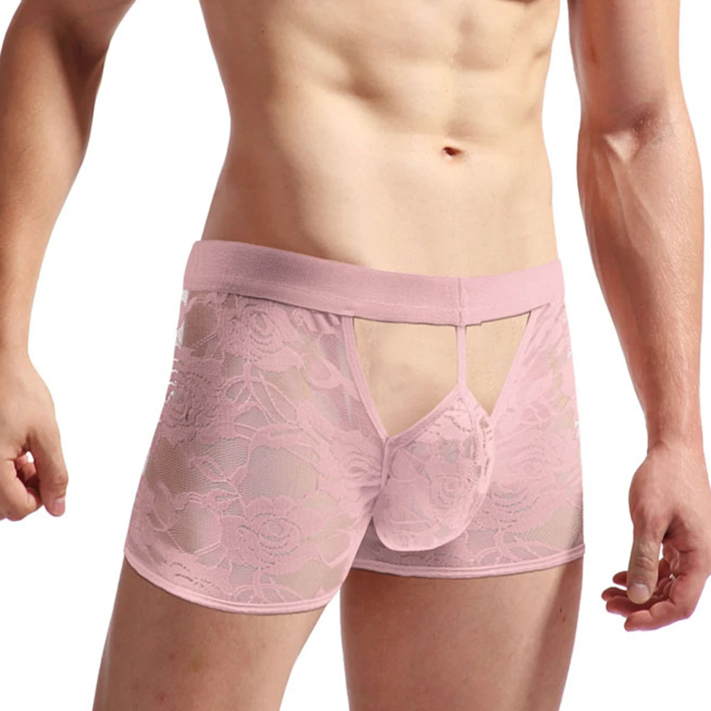 Boxer en Dentelle Transparente Ajourée pour Homme, Sous-Vêtement Sexy à Entrejambe Ouvert, Sac en Poudre, Gay 7.0, 2023