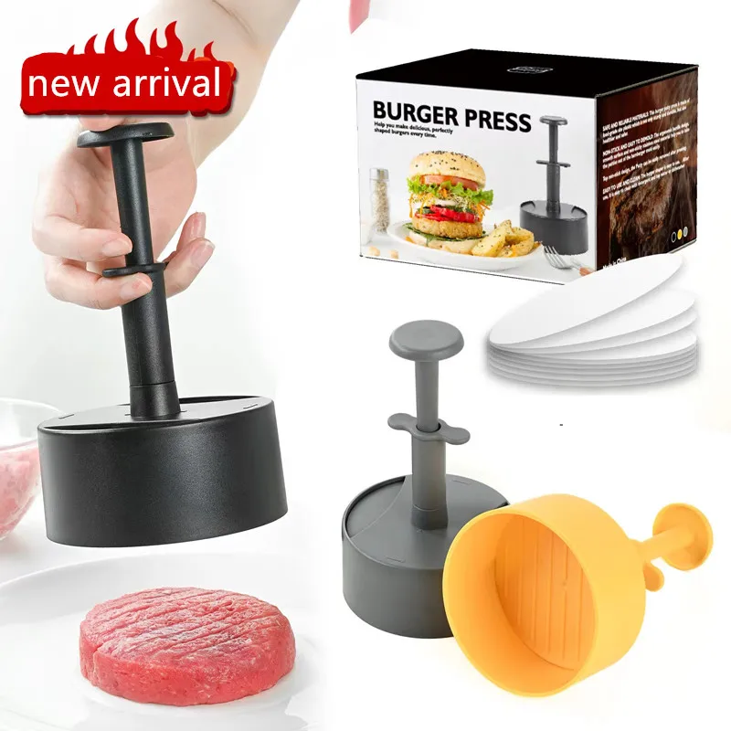 Burger press machine filling hamburger beef and vegetable production molds making hamburger patties cooking barbecue kitchen