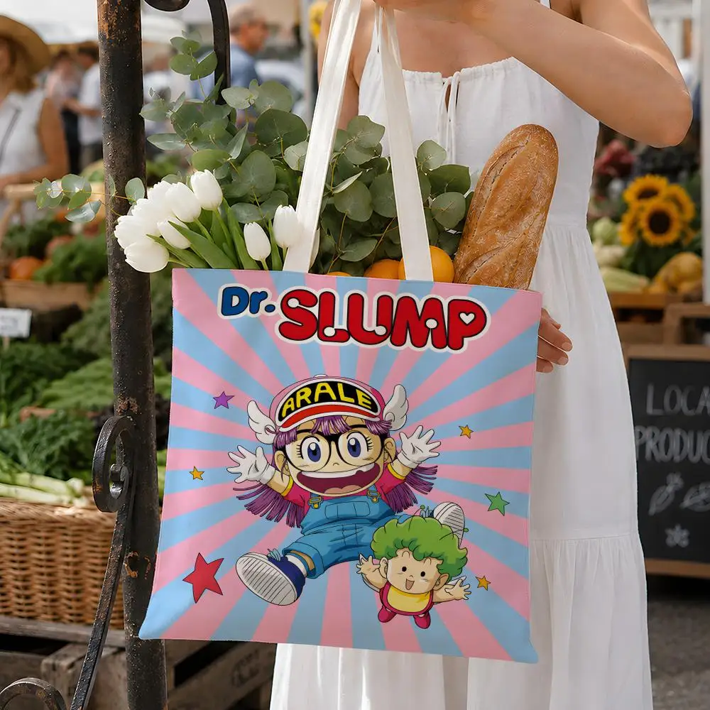 Anime Arale Norimaki Manga Storage Bags Fashion Cotton 12/16oz Canvas Tote Bag Eco Friendly Reusable Large Capacity Shopping Bag