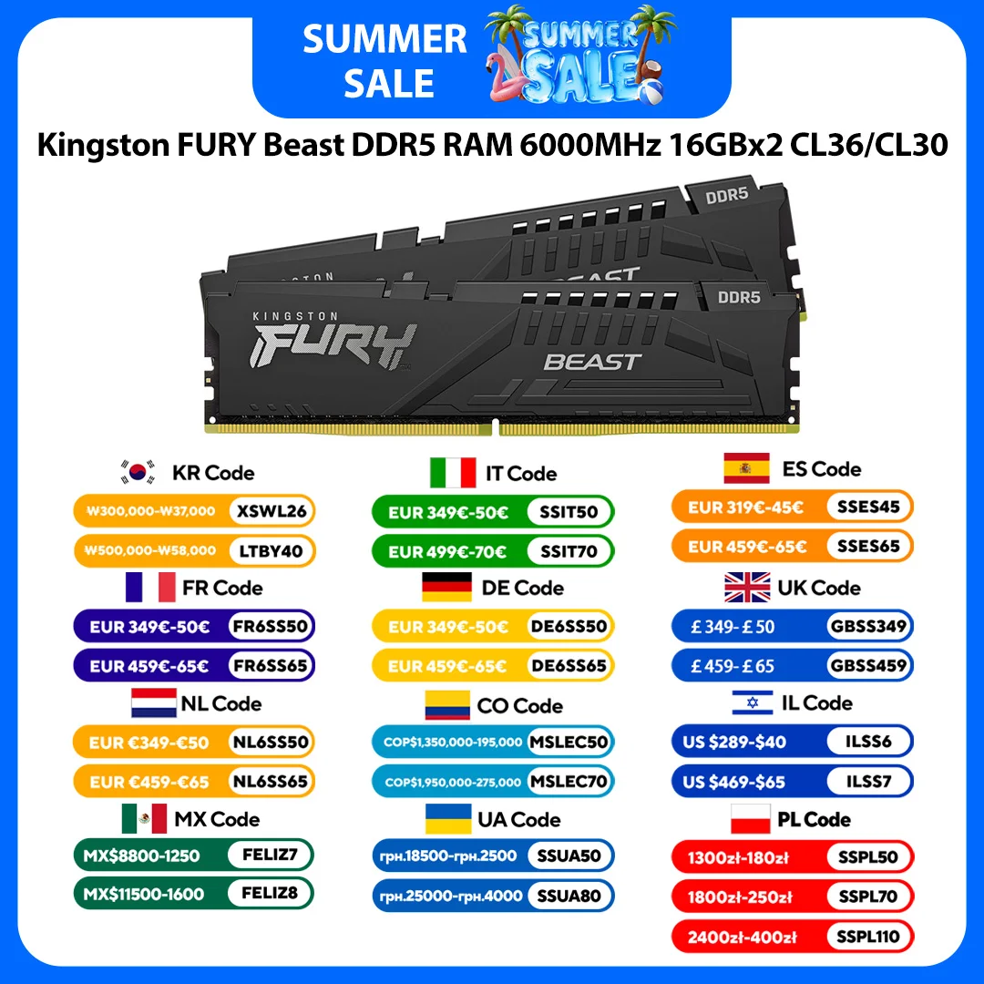 Kingston FURY Beast DDR5 RAM 6000MHz 16GB/32GB CL30/CL36 Unterstützt Intel XMP 3.0 & AMD EXPO Desktop-Speicher