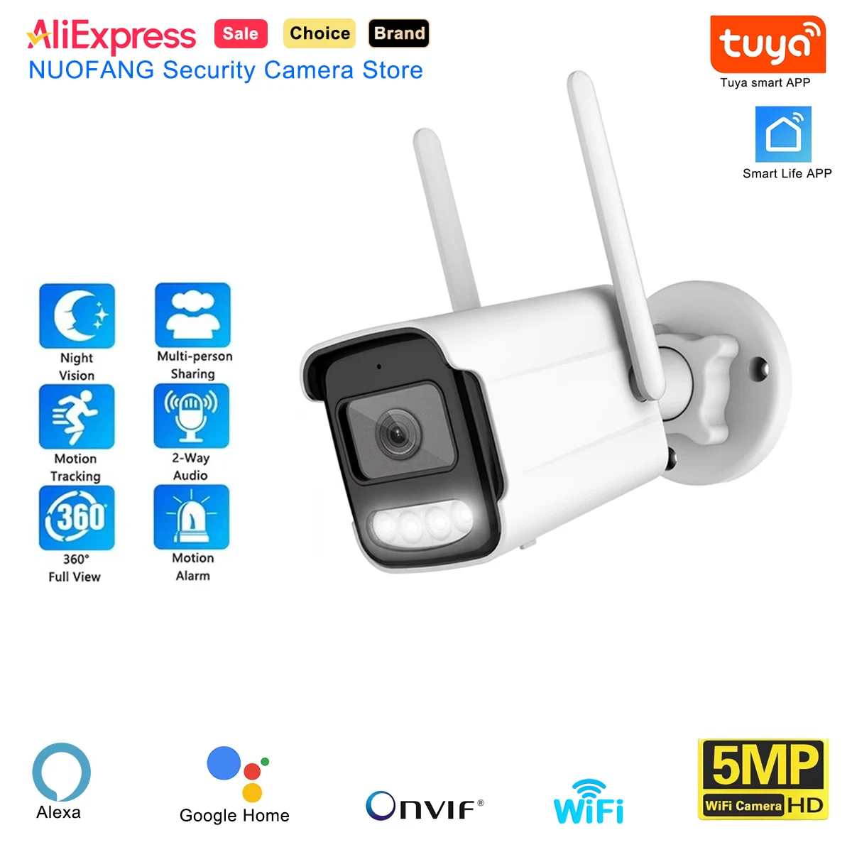 5MP Wifi IP Camera Tuya Smart Wireless HD AI Human Detect Camera with ONVIF CCTV Outdoor Surveillance Security Waterproof Cam