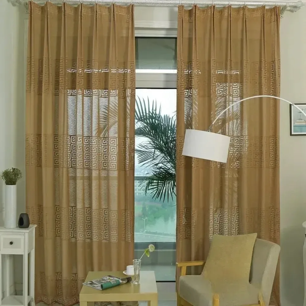 

Coffee Tulle Curtains For Living Dining Room Bedroom Translucent Impervious To People Simple Blackout Semi-shade Custom Size