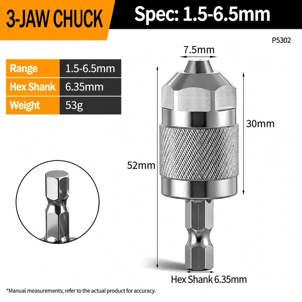 Drill Chuck Adapter Quick Change Pneumatic Drill Chuck 3-Jaw Hex Shank Chuck Professional Converter Hex Shank for Woodworking view 6