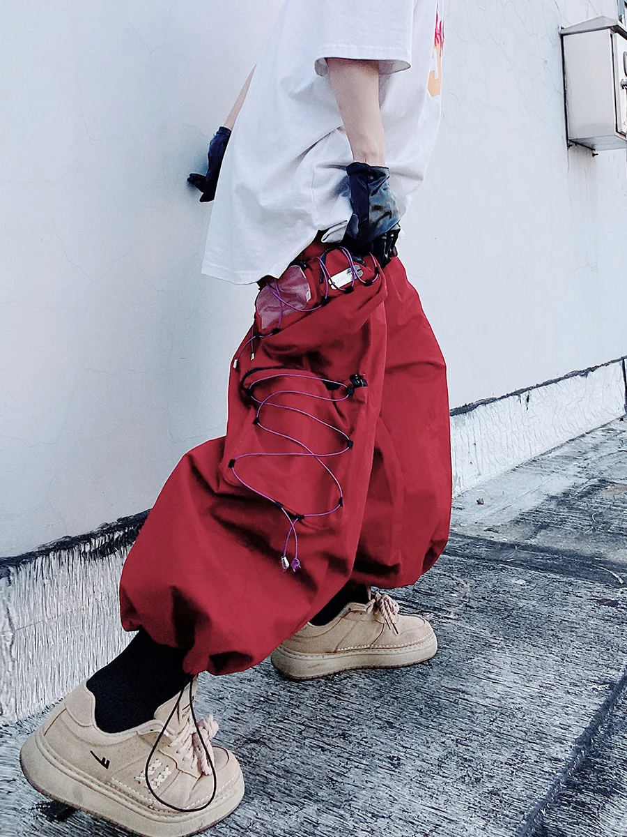 Niche Hip Hop Skateboard Pants High Street Fashion Ankle-Tied Loose Wide Leg Sports Tooling Functional Lantern Ankle-Length