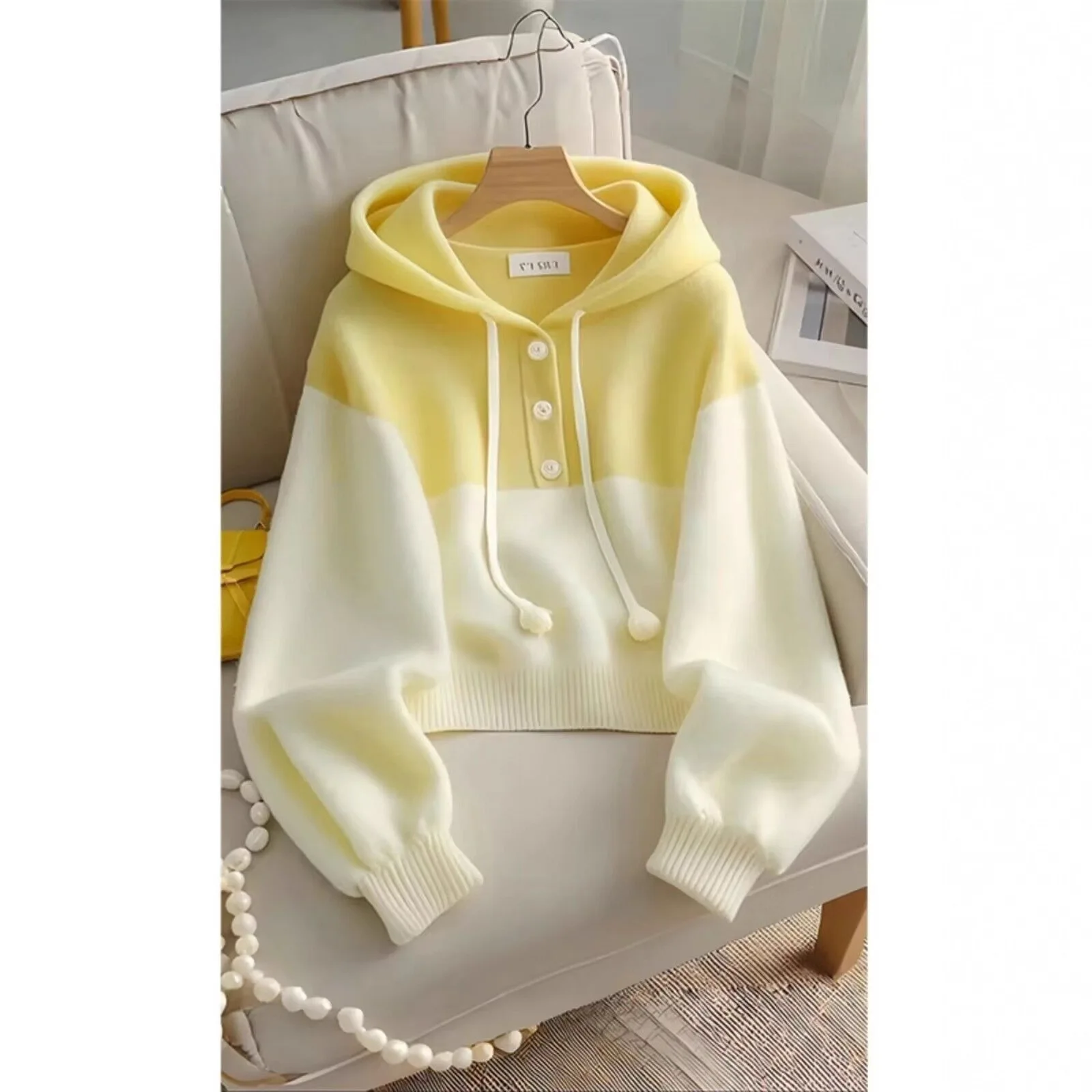 Felpa con cappuccio vestibilità ampia color semplice Maglieria Autunno Inverno Donna Nuovo Sle Top Casual Comodo Traspirante Faionable