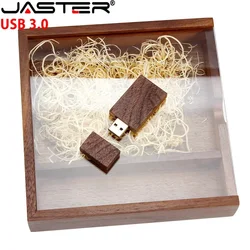 JASTER pamięć USB 3.0 przezroczysta akrylowa pokrywka drewniane ramka na zdjęcia Album Pendrive 64GB 128GB 16GB 32GB 8GB 4GB U stick prezent ślubny