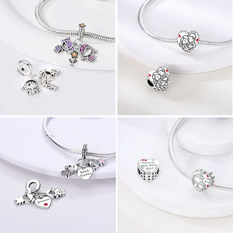 925 Silver Charms Love Mother Family Sister Heart Beads Fit Original Bracelet Necklace DIY Woman Jewelry Gift For Friend