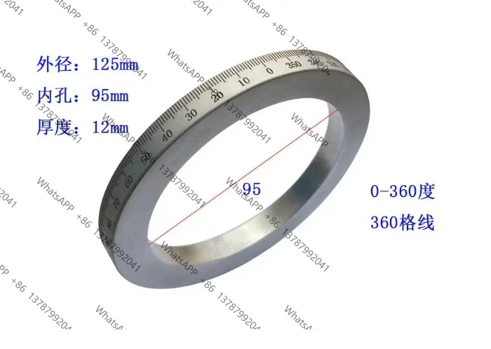 for Machine Tool Scale Ring OD 125mm ID 95mm Thickness 10/12mm 0-360 Degree Steel Protractor 360 Grid Graduated Circle