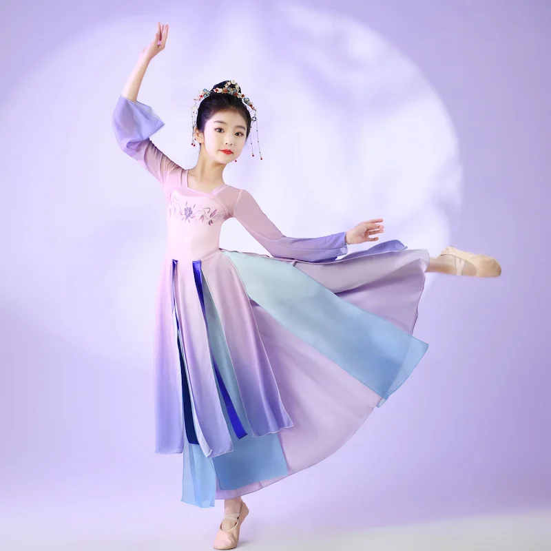 Ropa de rendimiento de baile clásico para niños, ropa de gasa elegante, ropa de entrenamiento Hanfu de baile para fanáticos chinos