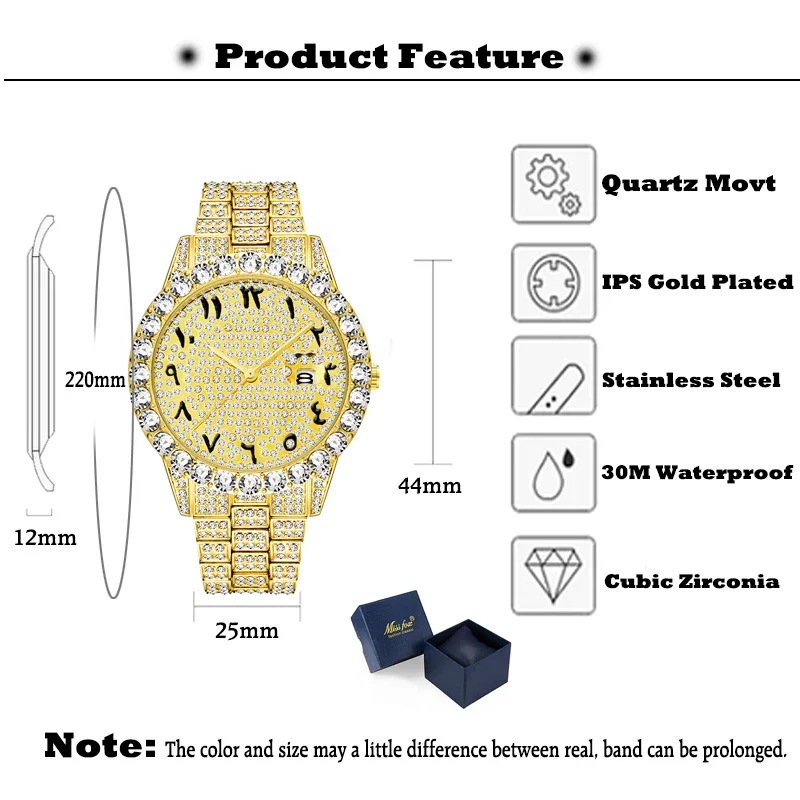 MSISFOX Men Quartz Watches Trend Stainless Steel Waterproof Male Wrist Watch Classic Business Gold Diamond Calendar Men’s Clocks