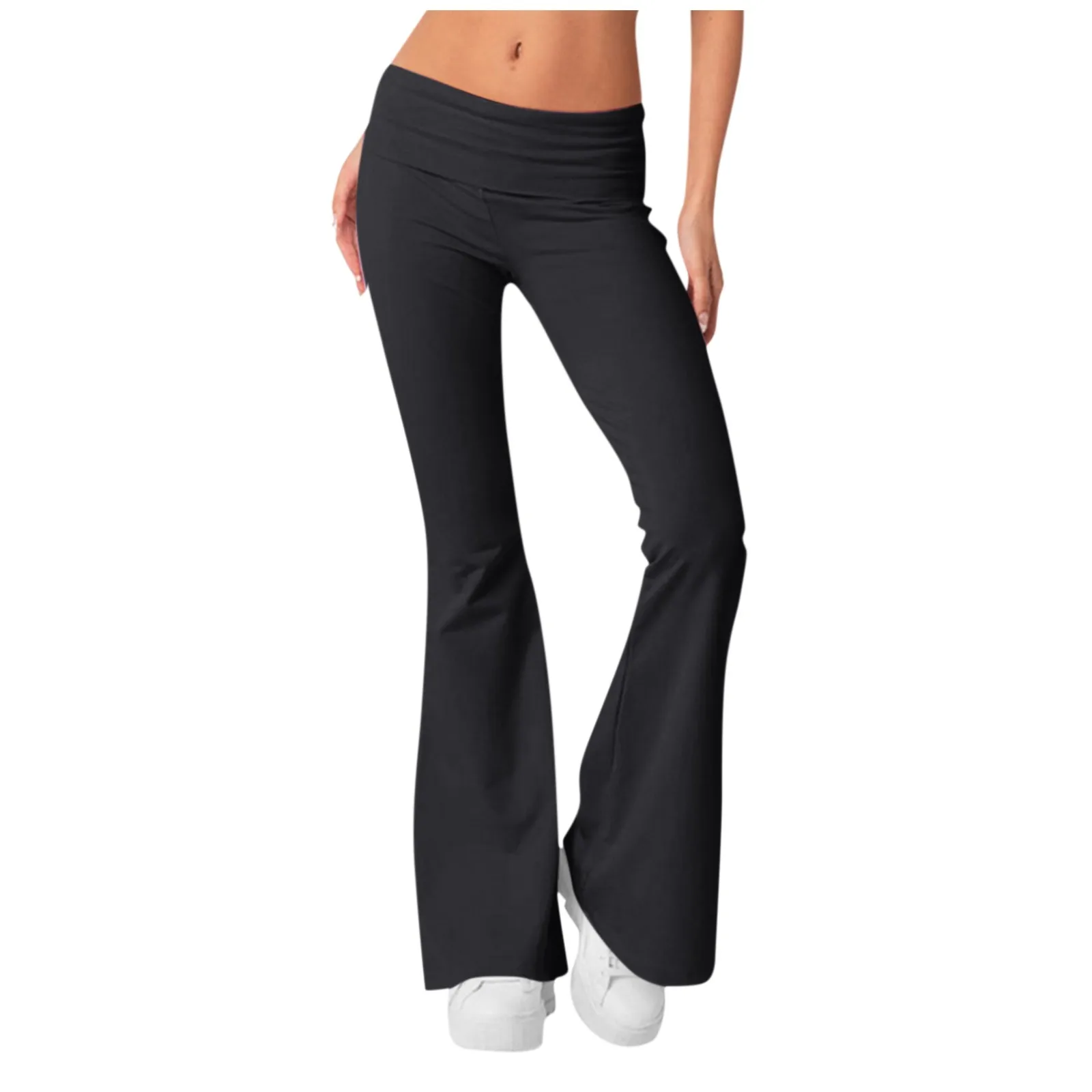 Calça Alarme de Cintura Elástica Feminina, Monocromática, Ajuste Fino, Cintura Inversa, Cintura Baixa, Confortável, Macia, Combina, Moda, Clássica