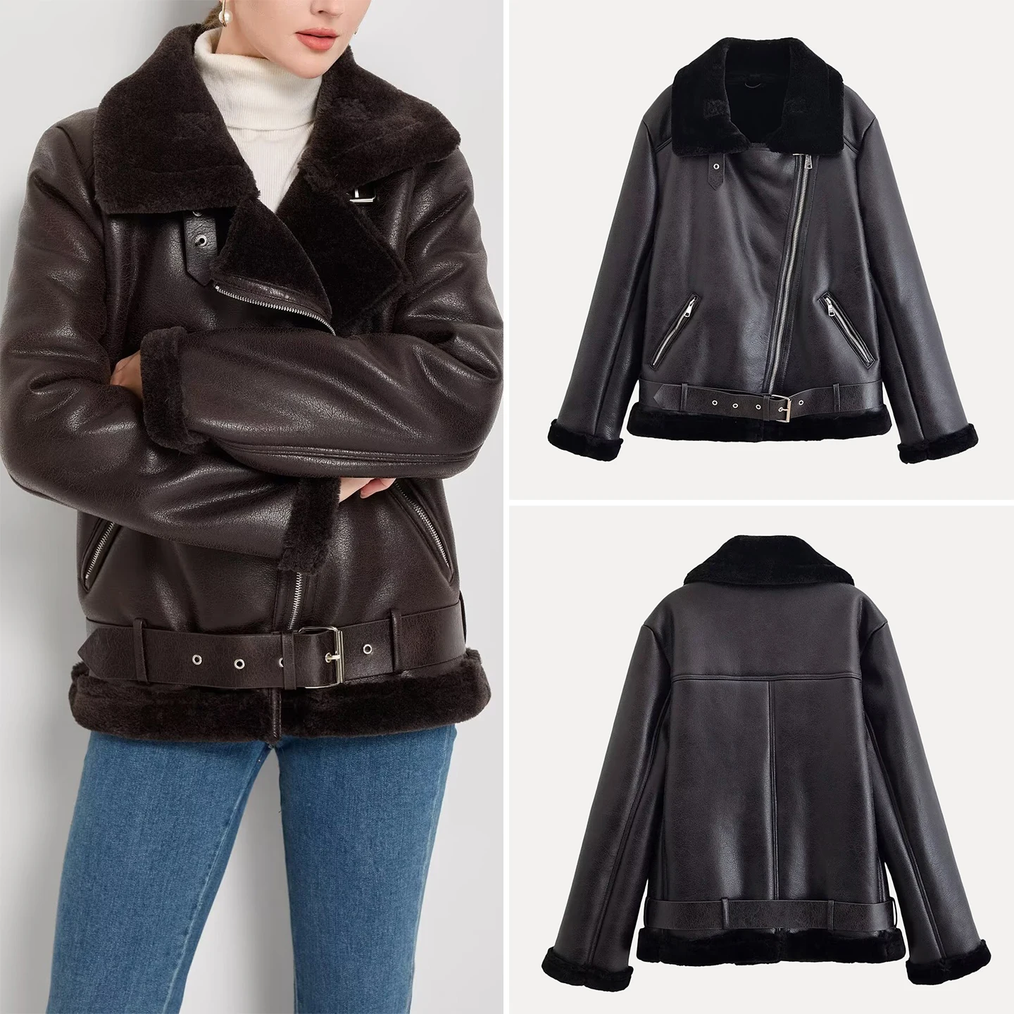 

Ele Casual Motorcycle Jaet Women's Sle Autumn New Arrival Zipper Closure Leather Coat Youth Friendly Classic Length