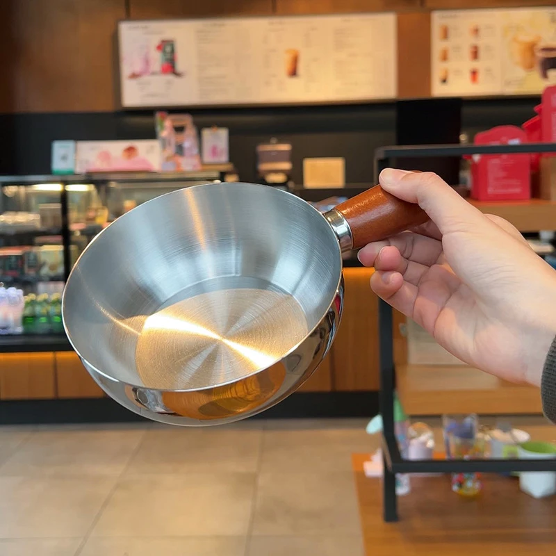 【New】1PC New Stainless Steel Milk Pot With Wooden Handle,Compact Cooking Pot,Suitable For Frying Eggs And Heating Milk.